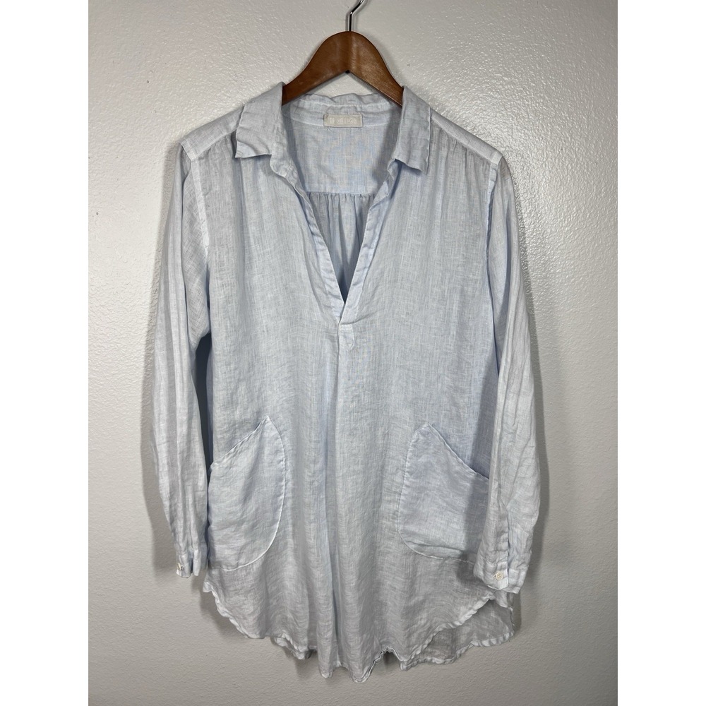 CP Shades Tunic Women's S Light Blue 100% Linen Sheer Pockets Top Boho Lagenlook